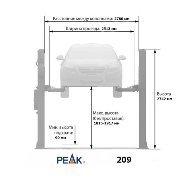 PEAK 209 - 380 В Подъемник двухстоечный нижн 4000 кг.